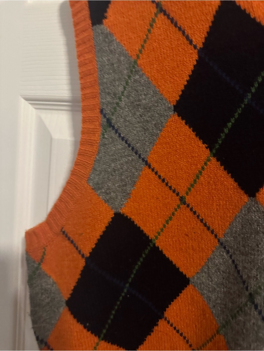 J. Crew Orange, Navy & Gray Argyle V-Neck Sweater Vest - Picture 4 of 7